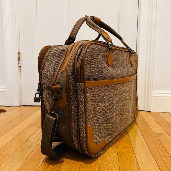 Vintage Pierre Cardin Paris Leather Tweed Luggage Travel Weekender Bag 22 inche - Picture 10 of 16
